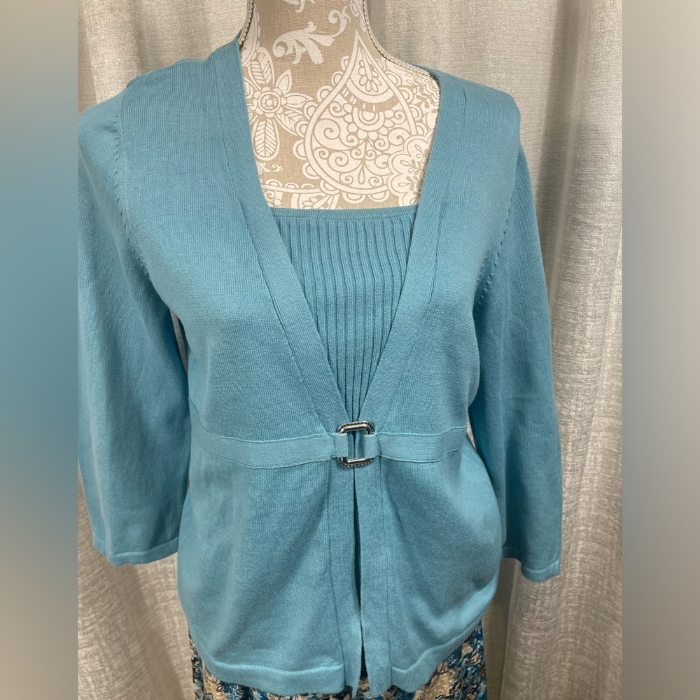 C&B Teal Cardigan & Floral Maxi Skirt Set Sz M/10 - Picture 6 of 11
